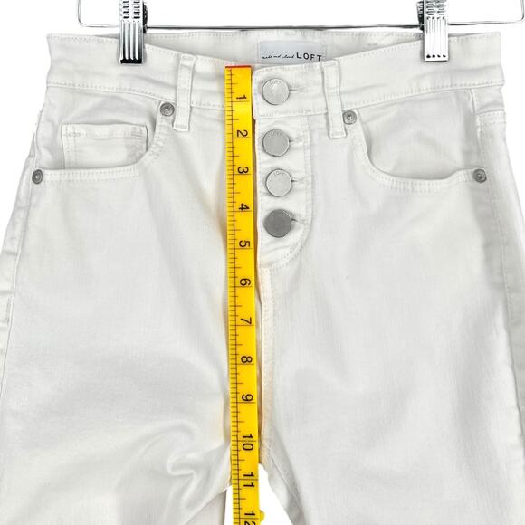 LOFT White High Waisted Button Fly Skinny Fit Crop Jeans Pants Size 00 / 24 - Picture 7 of 8